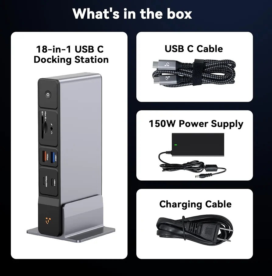 New! TobenONE UDS045 Laptop Dock 3x HDMI 4K 18-in-1 USB-C Universal Hub 10Gbps