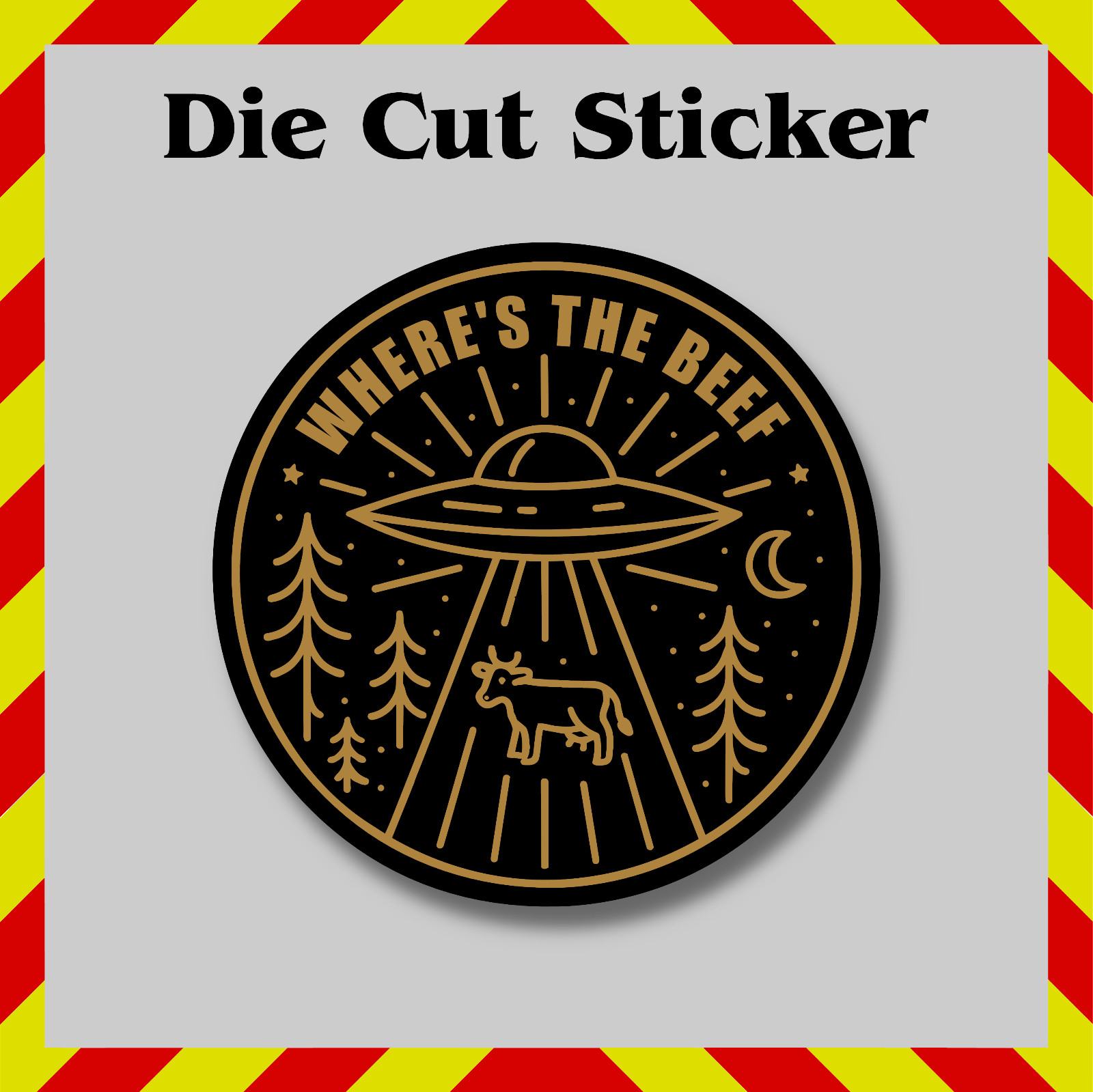 Alien UFO Sticker, Where’s The Beef Funny Meme Waterproof Vinyl Printed Decal