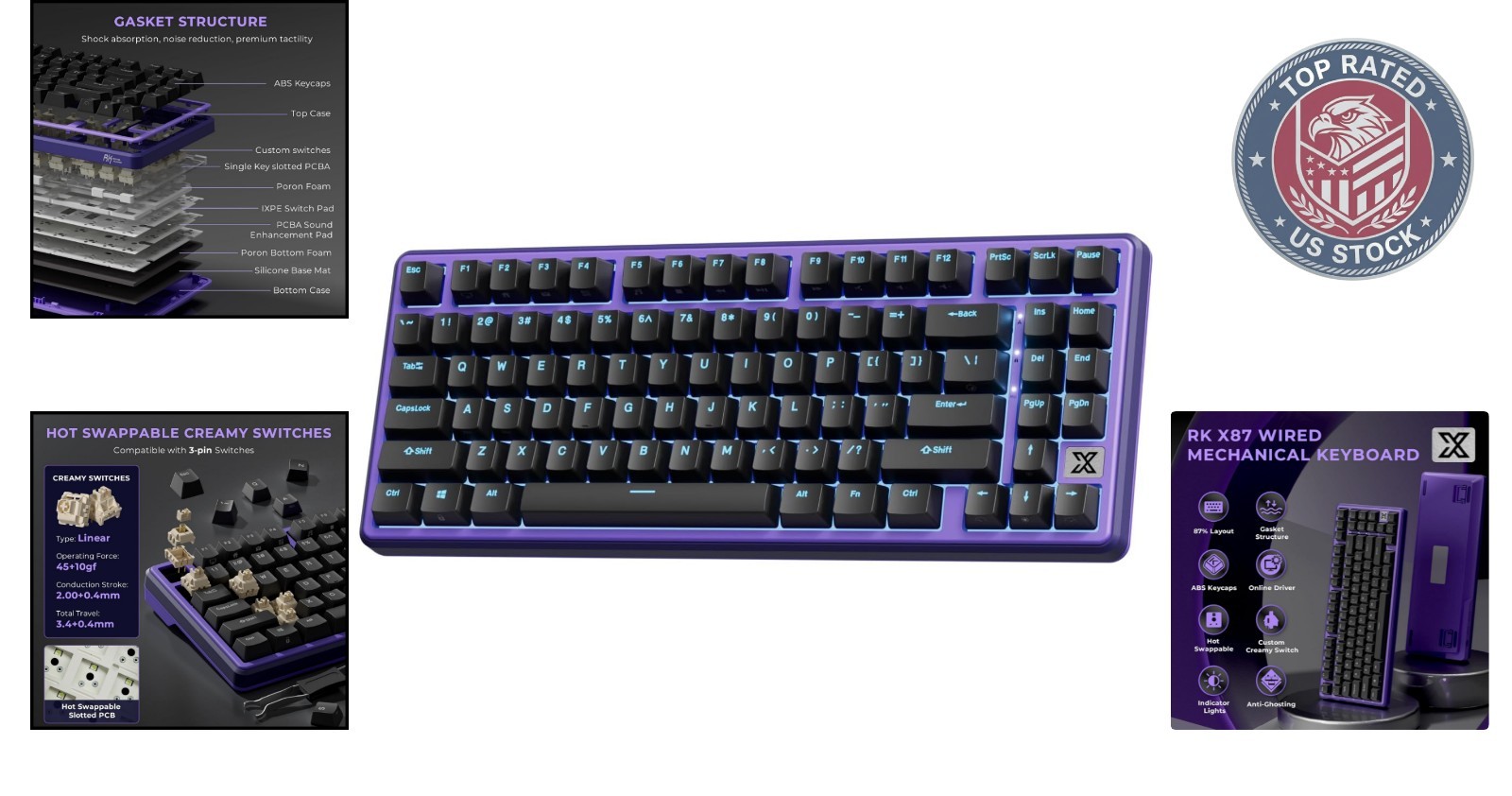 X87 75% Compact Mechanical Keyboard: Hot-Swappable, Ice-Blue Backlight Design