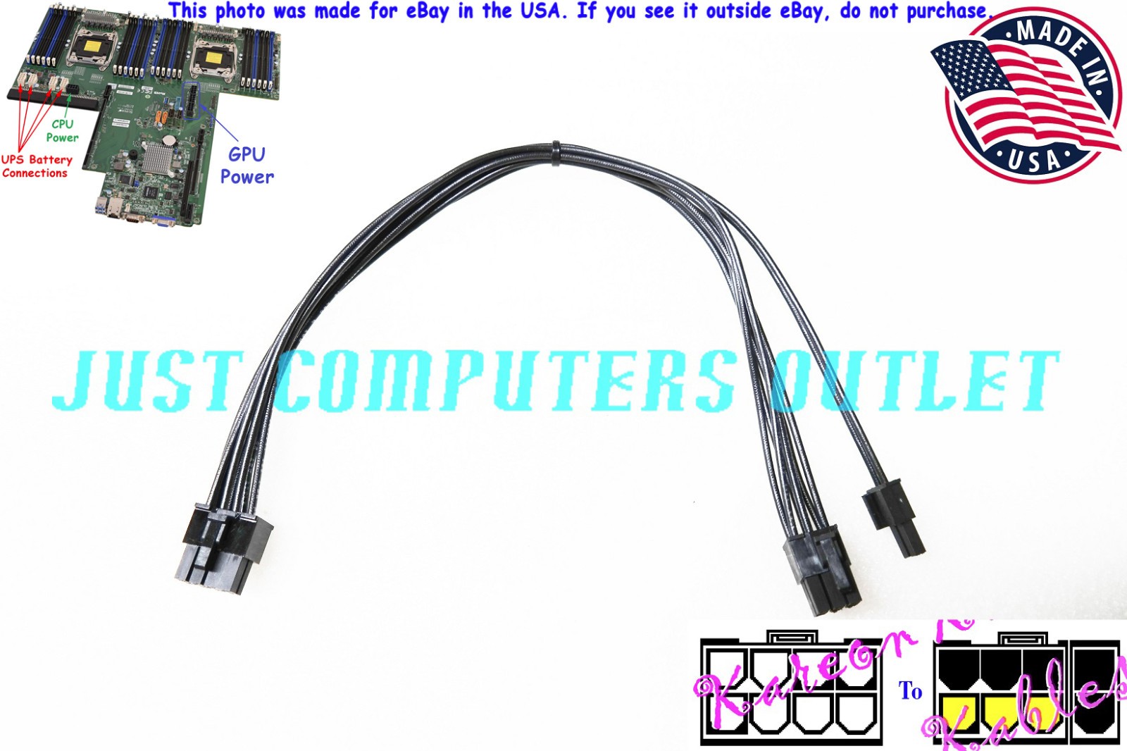 🔥 12″ Custom Supermicro X10DRU-i 8-Pin to 6+2 Pin PCI-E Power Cable