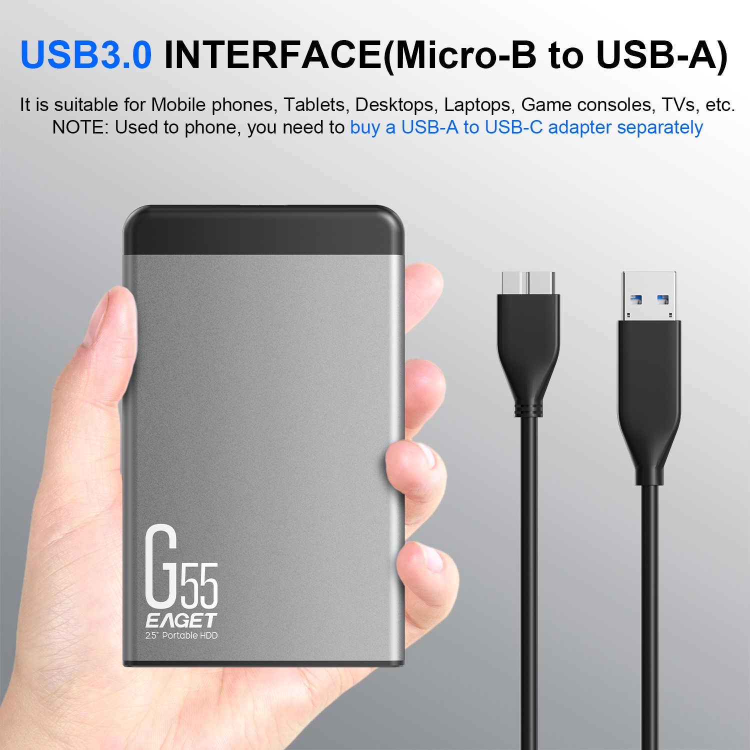 EAGET G55 500GB/1TB/2TB 2.5″ Portable External Hard Drive HDD-USB 3.0 for PC Mac