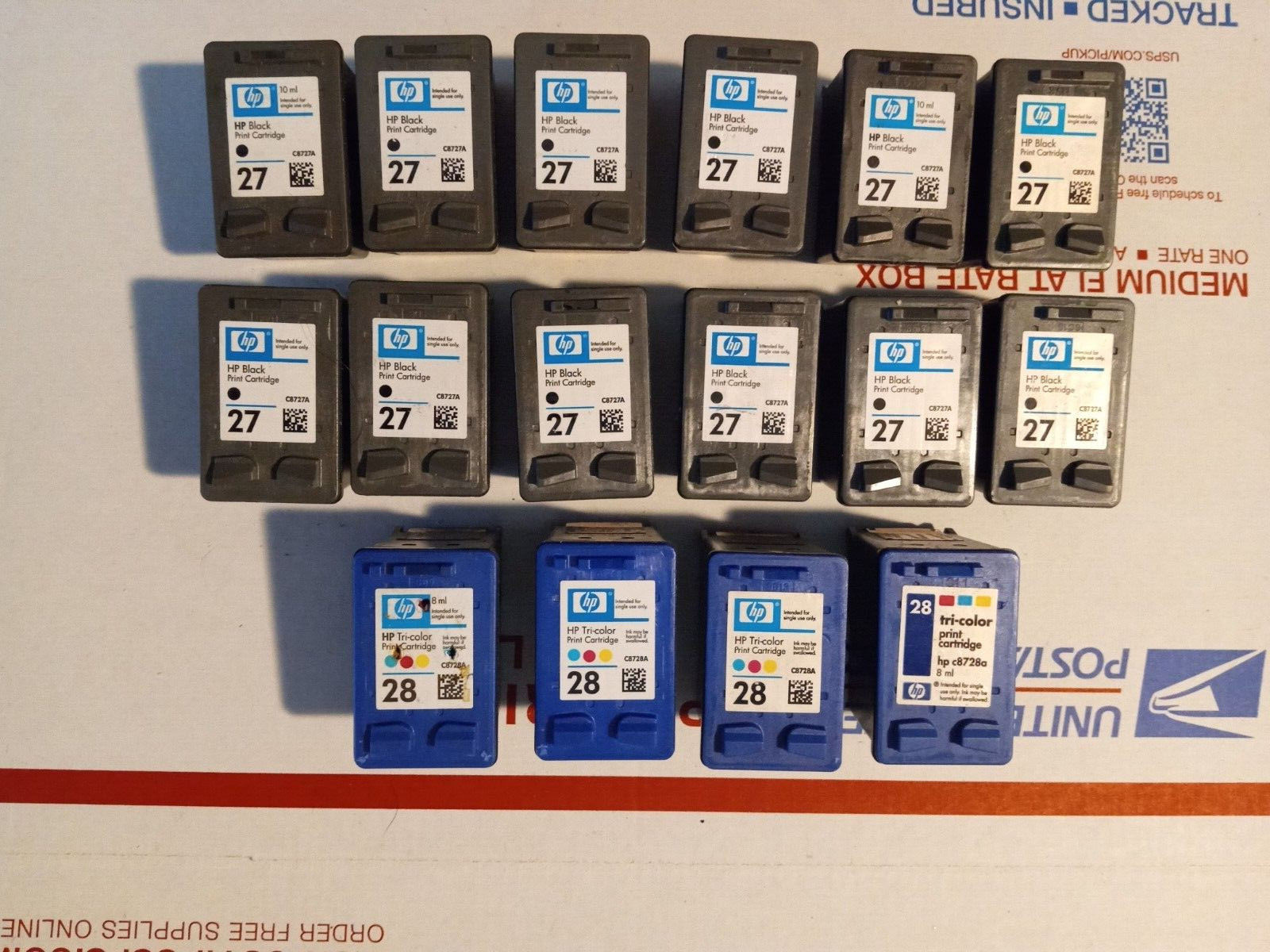 Mixed Lot of 16 Genuine HP EMPTY 27 Black & 28 Tri-Color Ink Cartridges READ ALL
