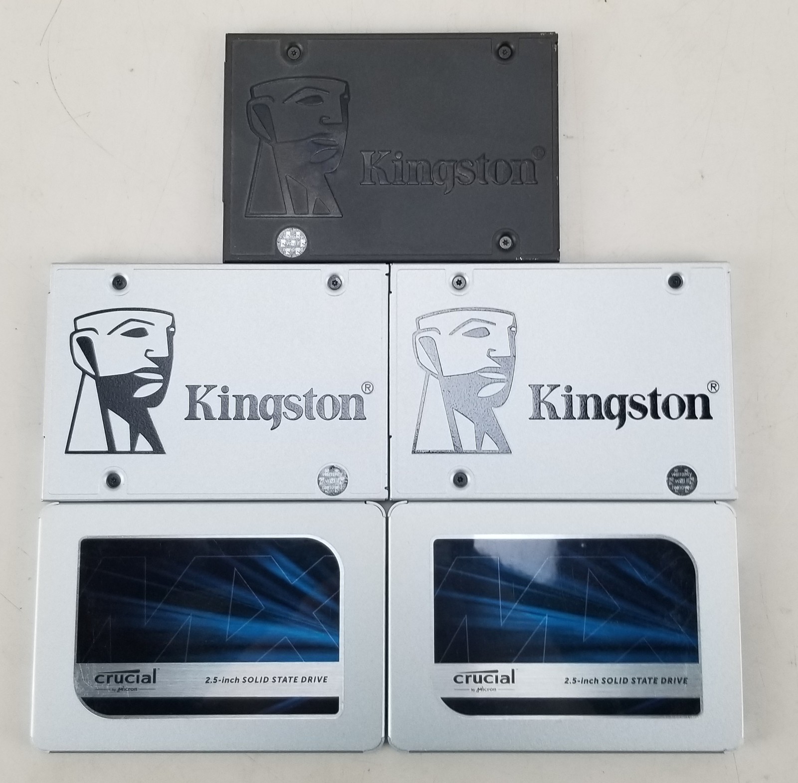 Lot of 5 Kingston 240GB (3x) and Crucial 250GB (2x) 2.5″ SSD’s 75%-89% Life