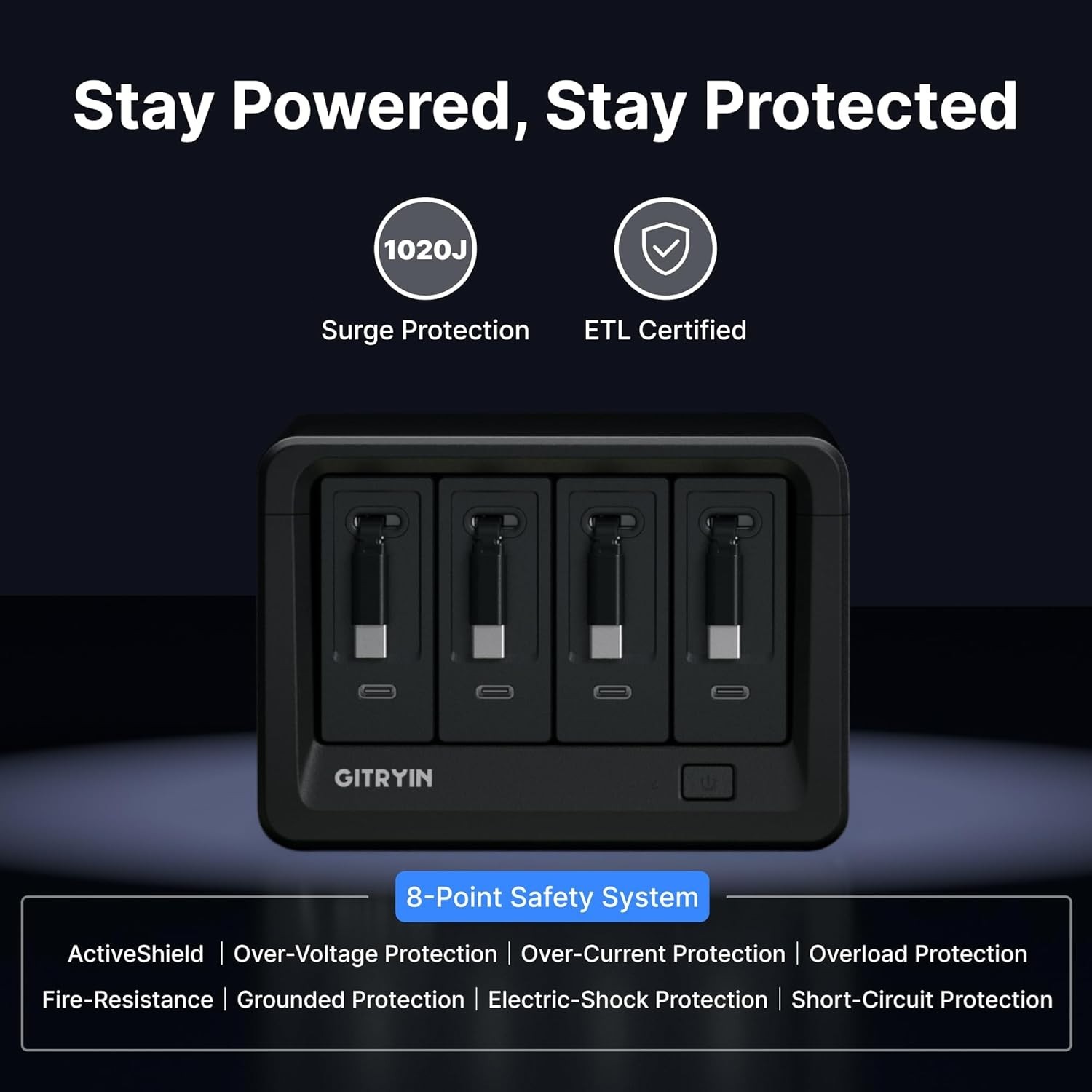 Gitryin Charging Station Extension Cord Retractable Cable Charger AC/USB/Type-C