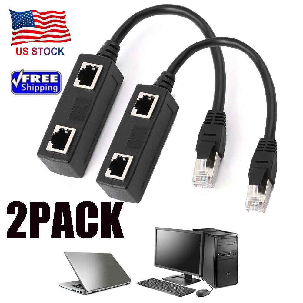2X RJ45 Splitter Adapter 1 to 2 Port Female Cat 5/6/7 LAN Ethernet Connector US