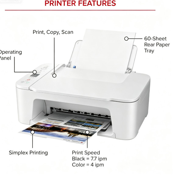 Wireless Inkjet All-In-One Printer, Print Copy Scan Home Office Printer
