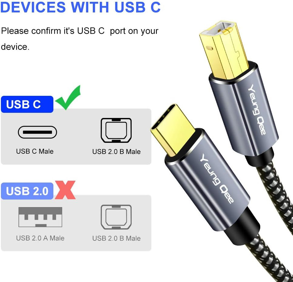 USB C Printer Cable 20 Ft, USB Type C to USB 2.0 Type B Printer Scanner Cable Co