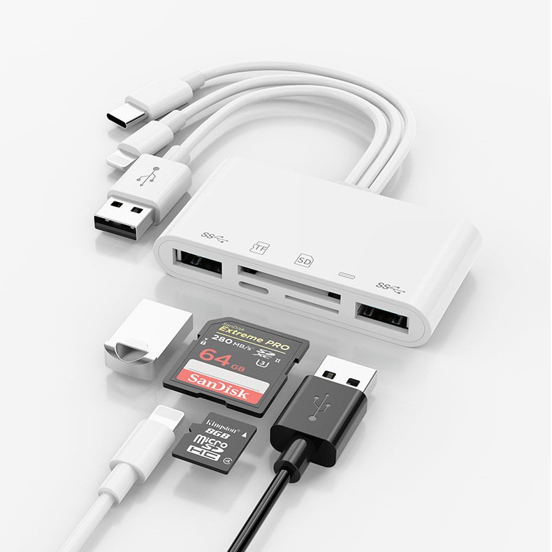 5 in 1 Memory Card Reader USB3.0 OTG Adapter SD Card Reader For iPhone / iPad US