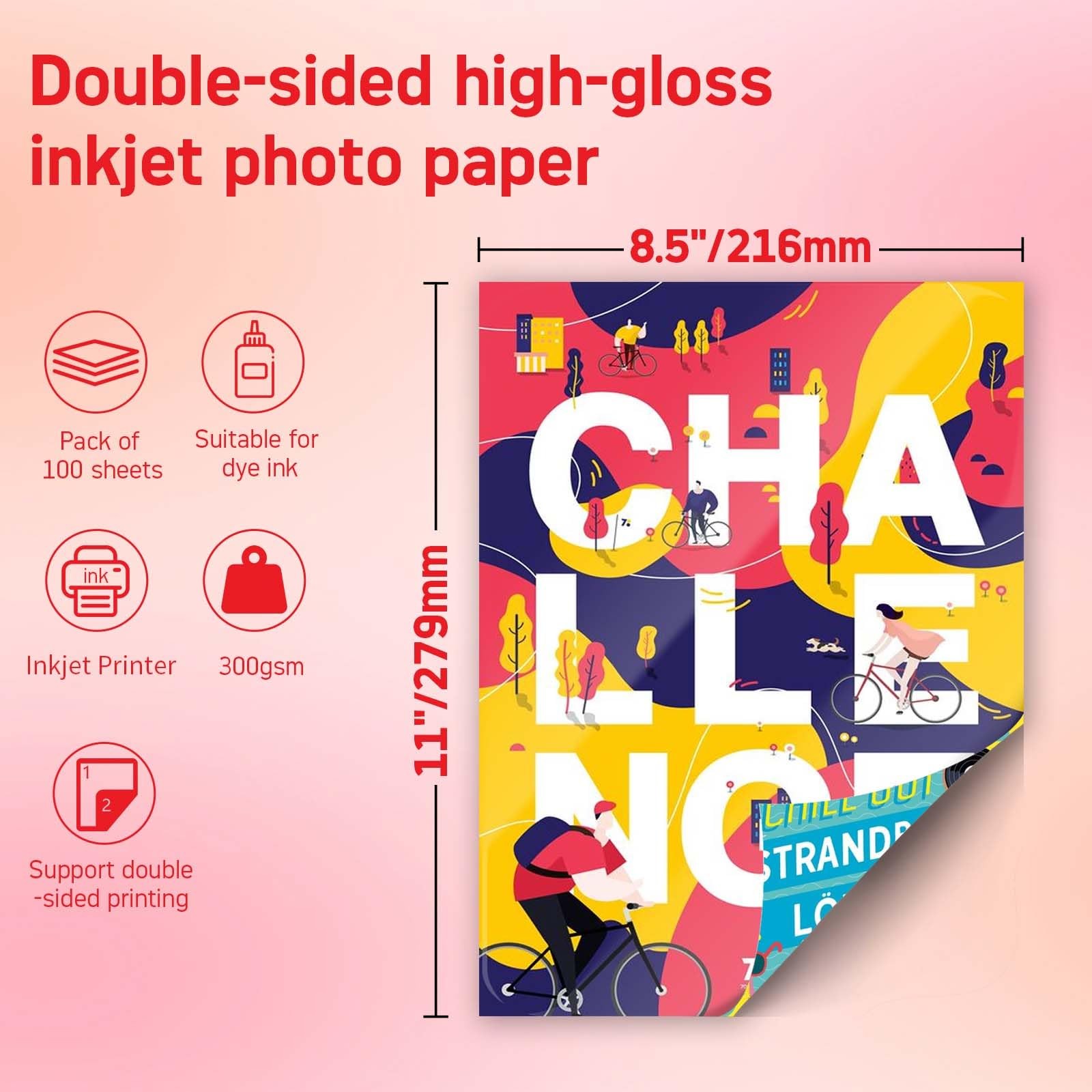 300gsm Double Sided Glossy Thick Heavyweight Photo 80LB 100 Sheets 8.5×11 Inc…