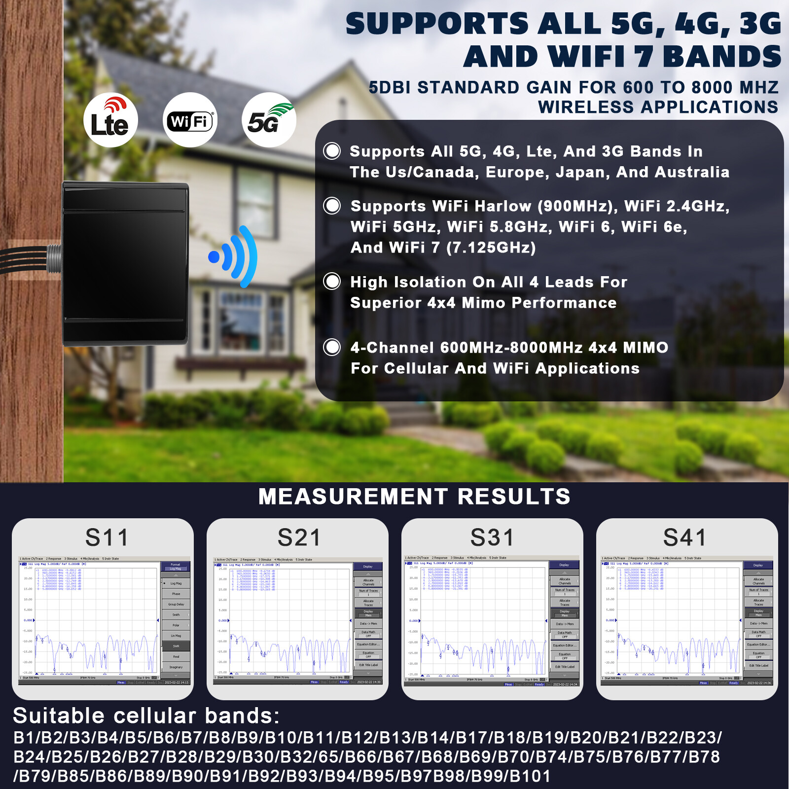 4G+ 5G Antenna 4X4 MIMO 6dBi 600-8000MHz SMA TS9 for T-mobile G4SE Verizon AT&T