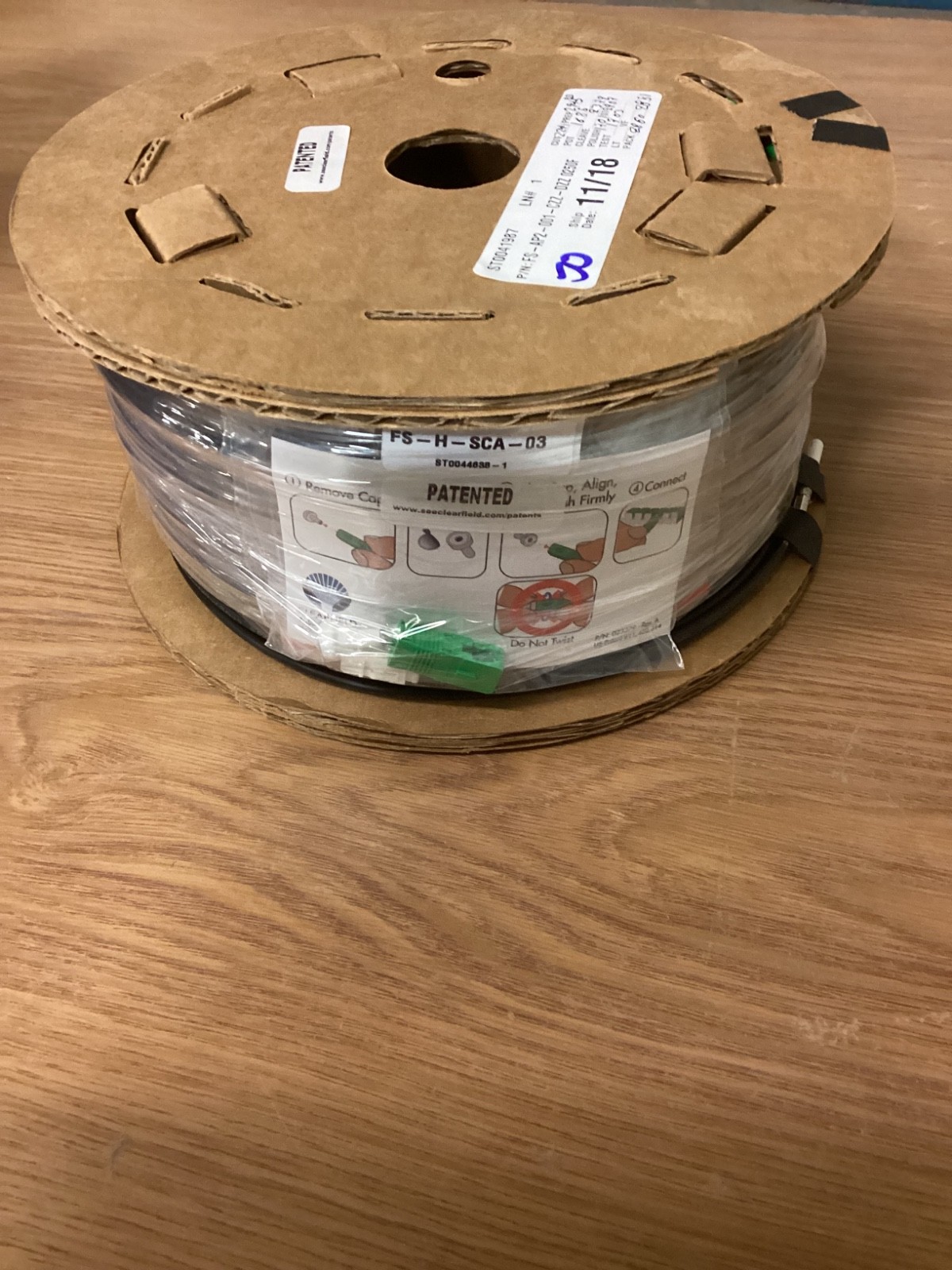 Clearfield SC/APC – SC/APC Pushable Plenum Fiber 250ft, FS-AP2-001-CZZ-DZZ 0250F
