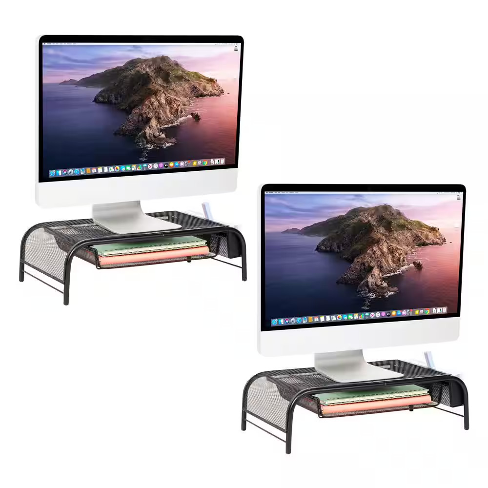20 In. L X 11.5 In. W X 5.5 In. H Monitor Stand Laptop Riser with Paper Tray Met