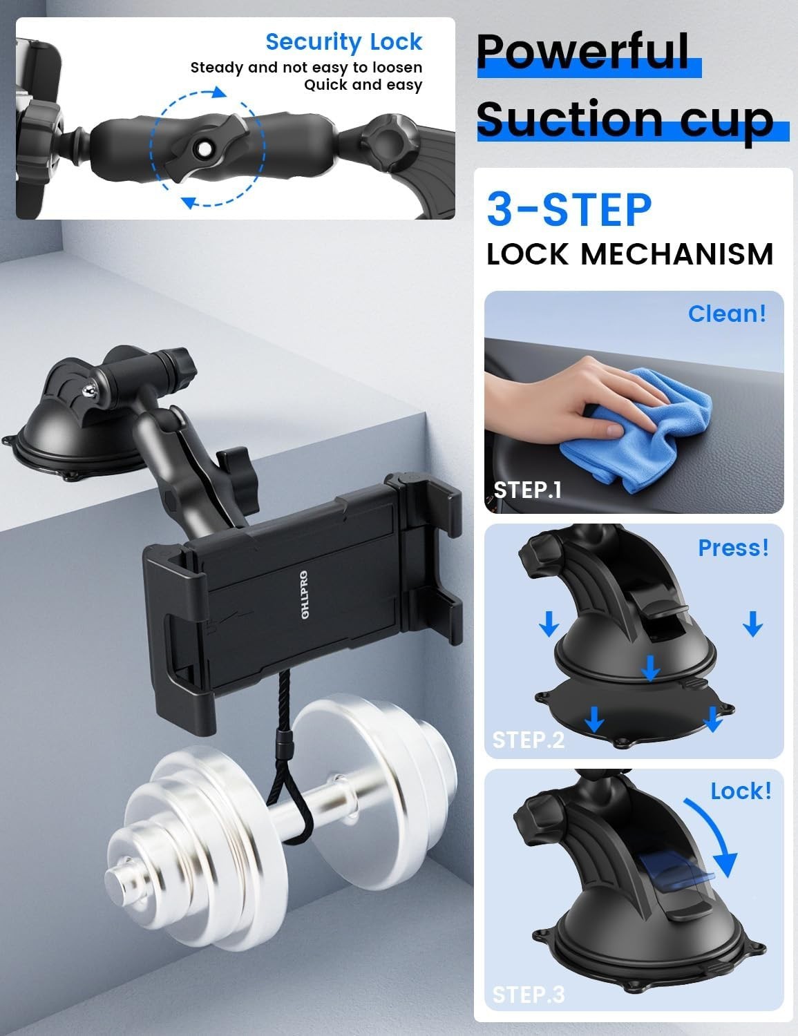 Heavy Duty Tablet Mount | Car Truck Dash/Windshield Holder for 4.7″-12.9″ iPad