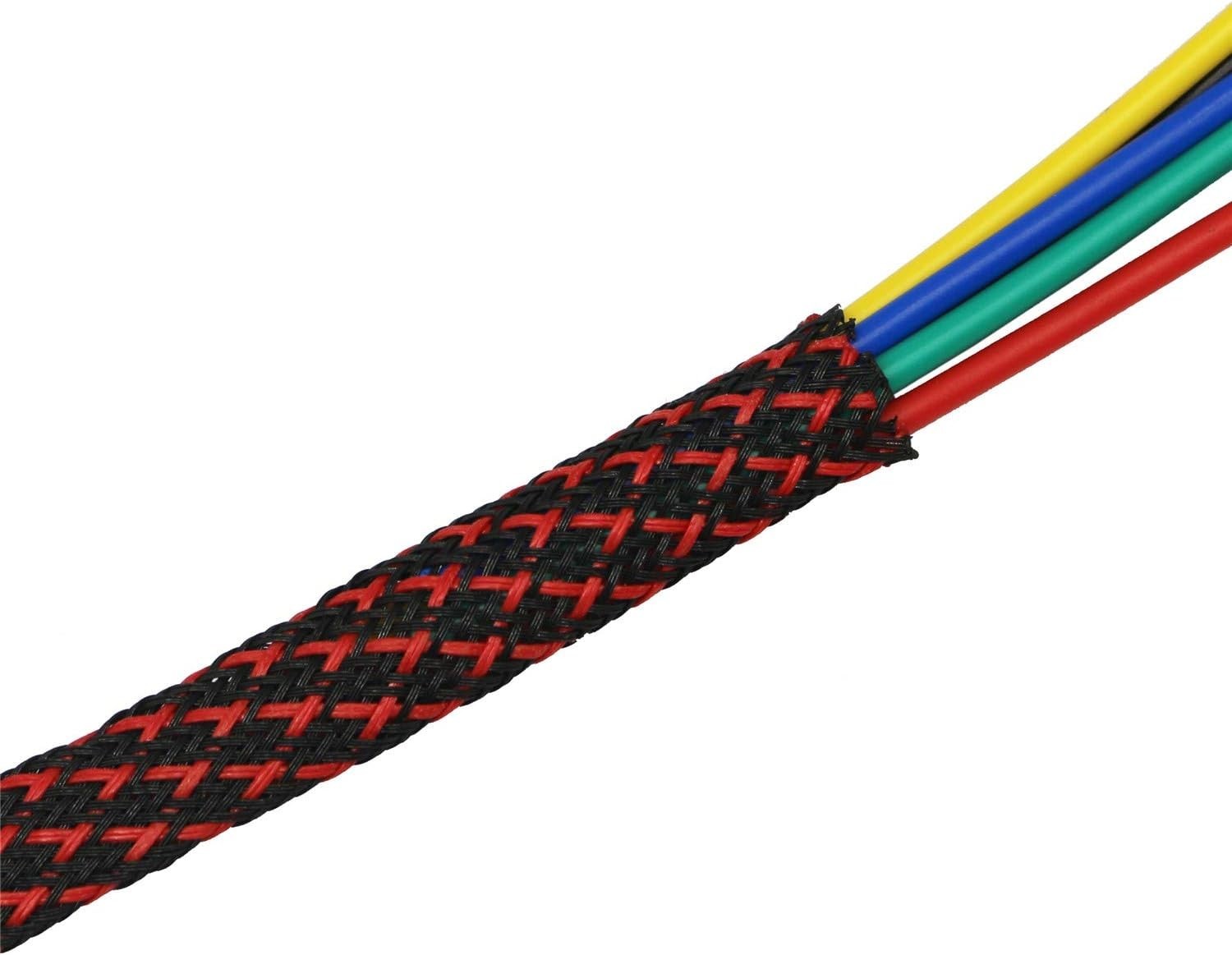 30ft PET Expandable Sleeving Wire Cable Sleeve 1/2, RedBlack
