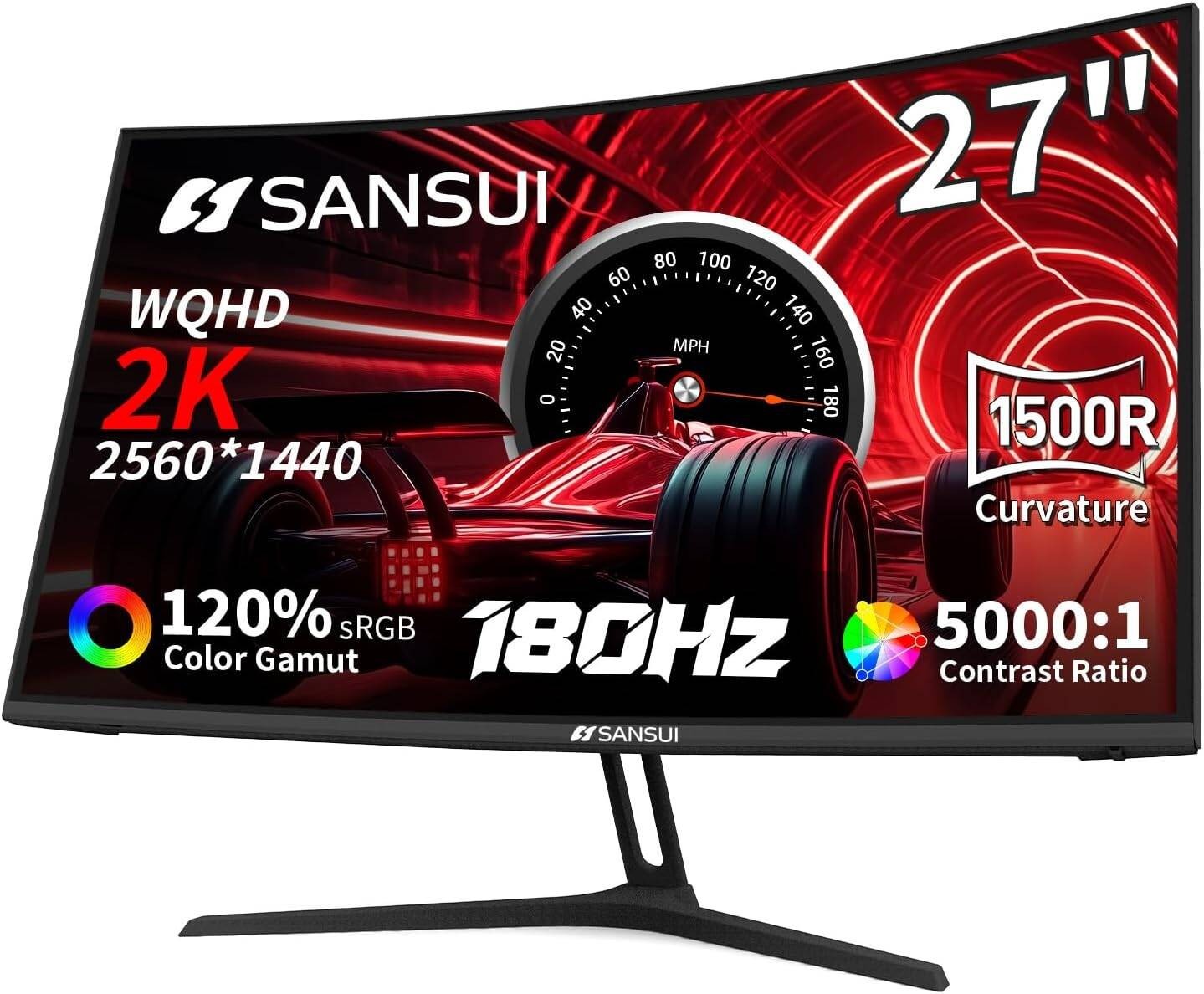 27 Inch WQHD 2560X1440 Curved Gaming Monitor, 180Hz MPRT 1ms Sansui