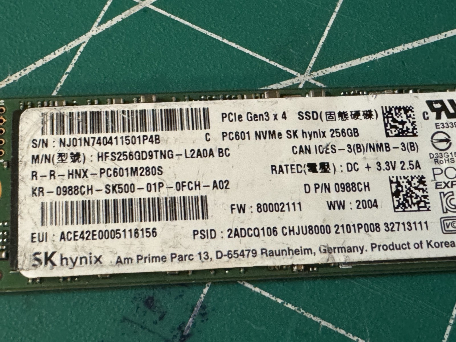 SK hynix PC601 256GB NVMe PCIe Gen3 x4 M.2 2280 Internal SSD HFS256GD9TNG-L2A0A