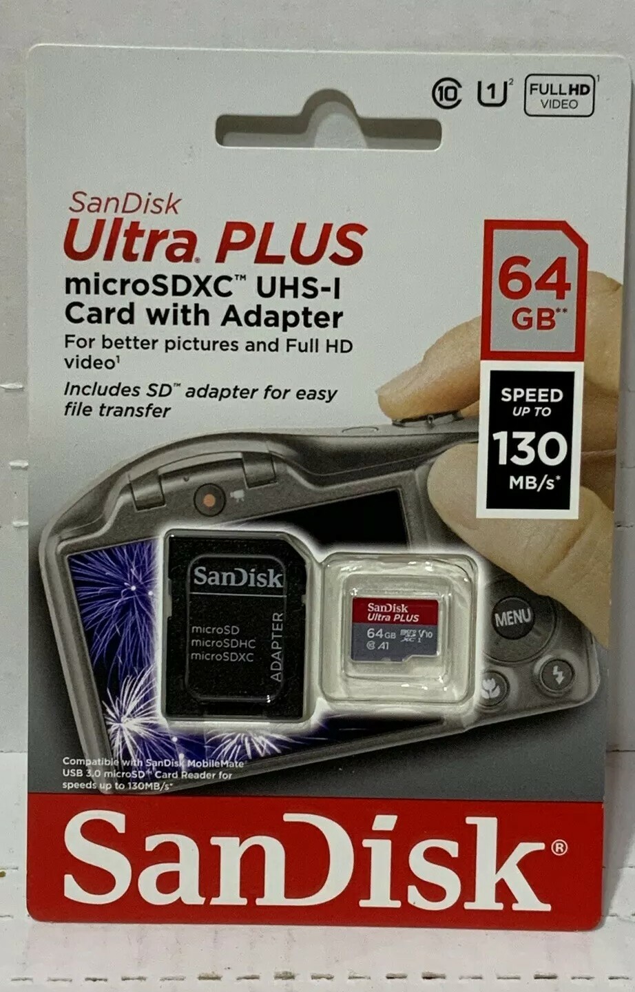 📀 SanDisk Ultra Plus MicroSDXC UHS-I Card w/ Adapter – 64GB