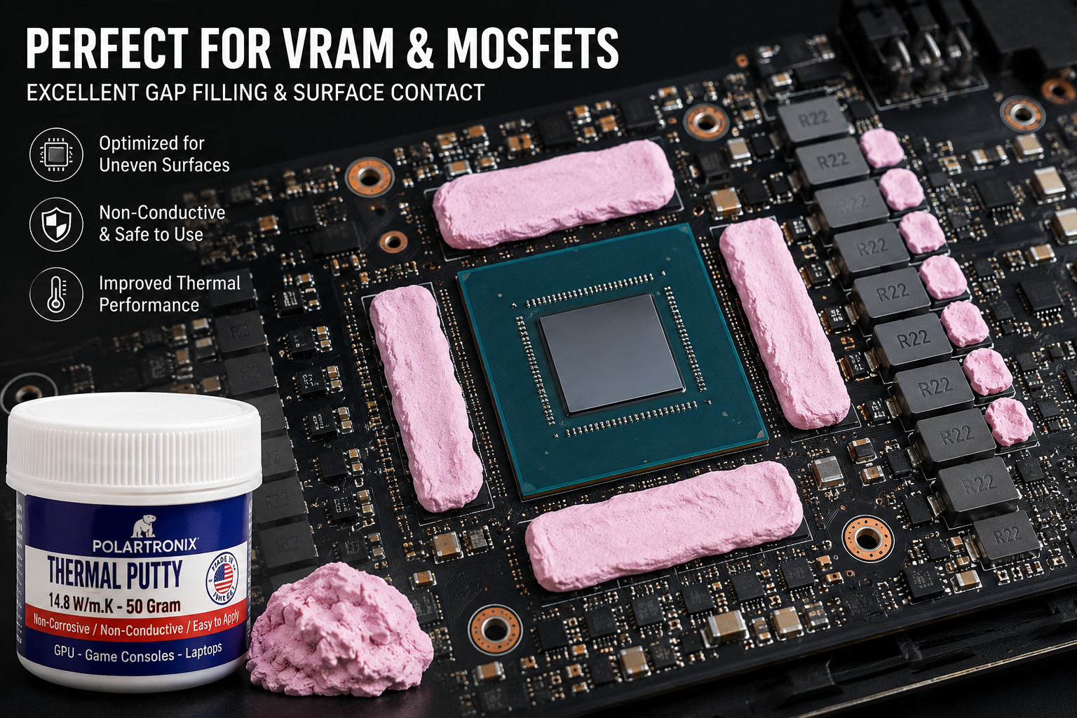 PolarTronix Thermal Putty 14.8W/mK 50g Non-Conductive GPU VRAM PS5 Laptop