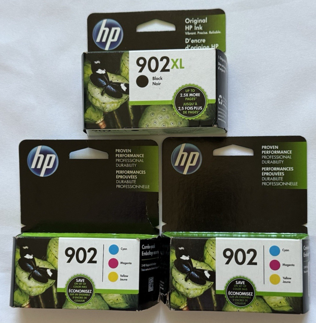 HP 902XL Black HP 902 Multi Color Ink Cartridges Exp 3-25 6-21 5/20 New Genuine