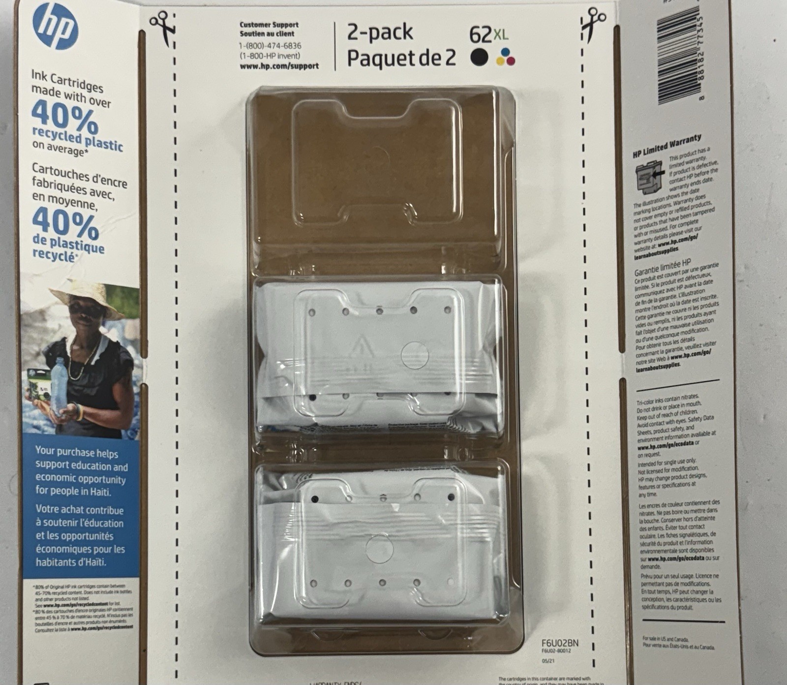 Genuine HP 62XL 2-PACK Black & Tri-Color Ink Cartridges – EXP 11/2027 F6U02BN
