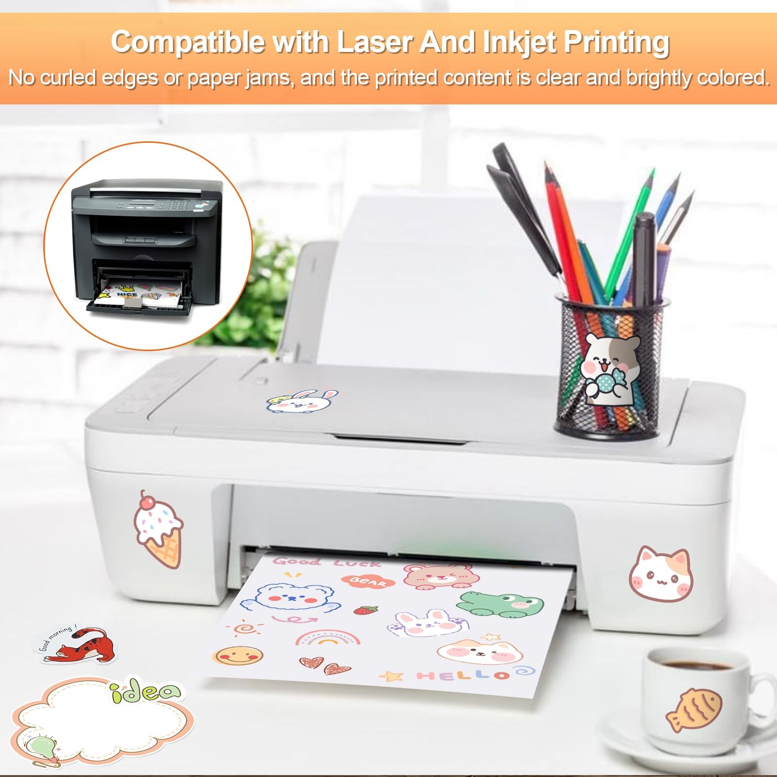 Printable Sticker Paper for Inkjet Printer, 40 Sheets 8.5″x11” Matte Sticker Pr