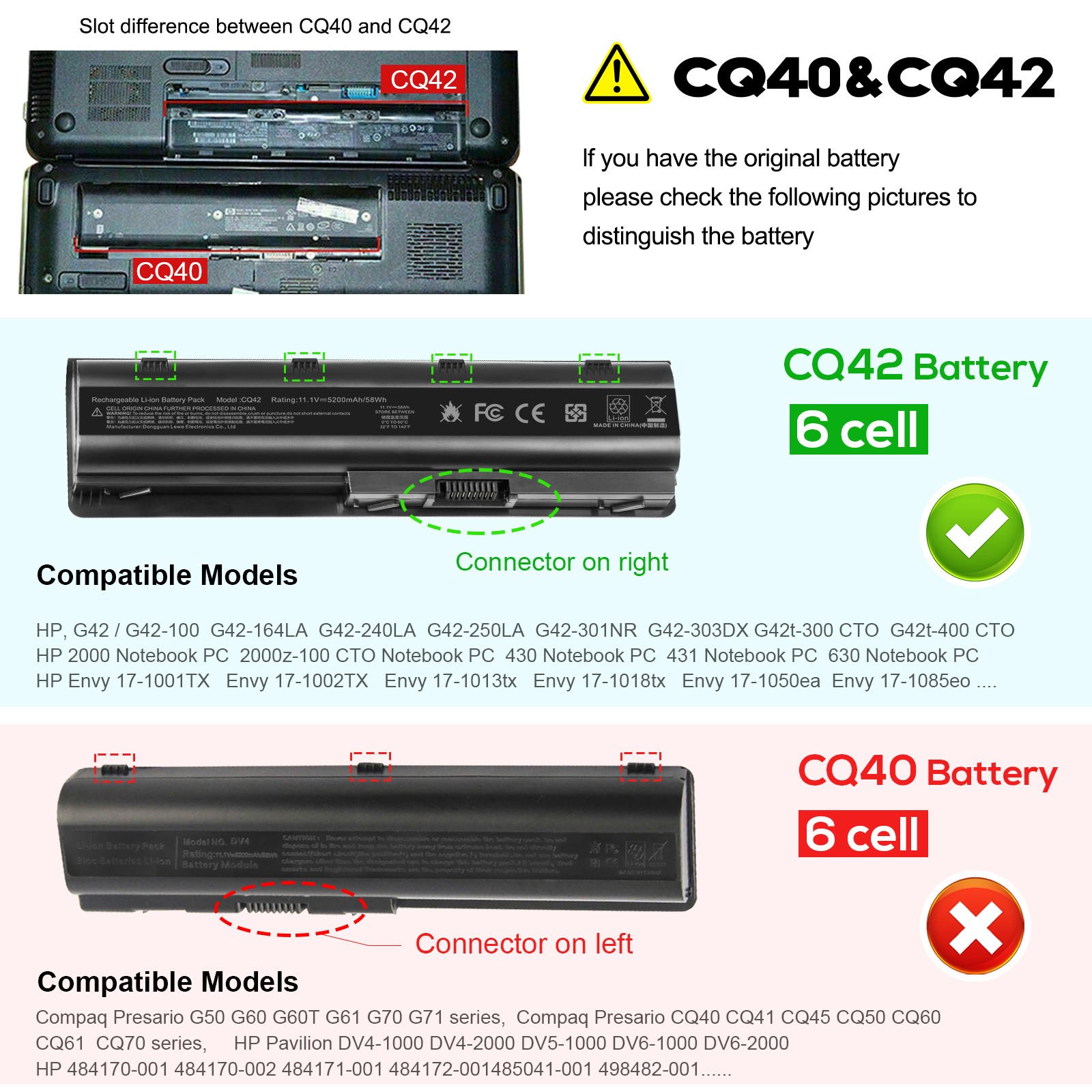 6 Cell For HP 2000-425NR Laptop Battery MU06 MU09 593553-001 5200mAh Notebook PC