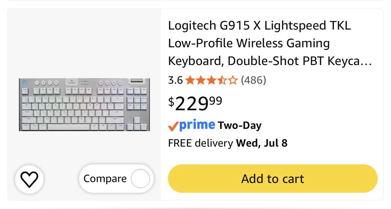 Logitech G915 TKL Wireless Gaming Tactile Keyboard, US International – White