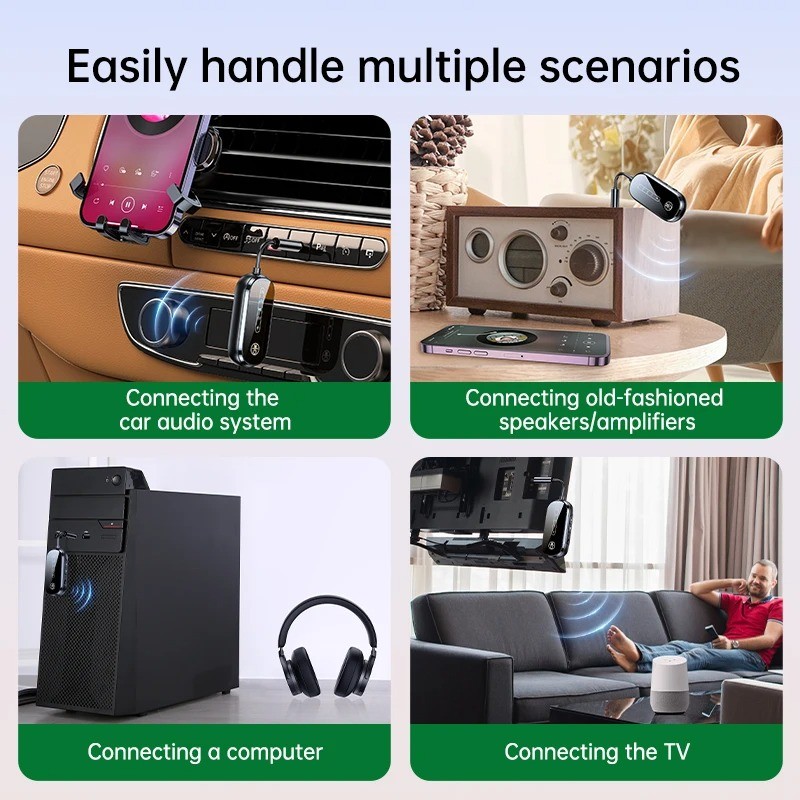 2-in-1 Bluetooth5.4 Dual-Device Transmitter Receiver Adapter Car Audio 3.5mm Aux