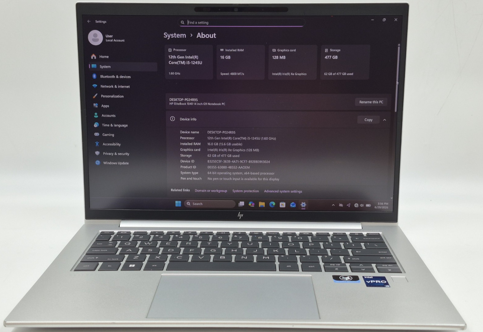 HP EliteBook 1040 G9 Laptop i5-1245U 1.60GHz 16GB RAM 512GB NVMe SSD Win 11 Pro