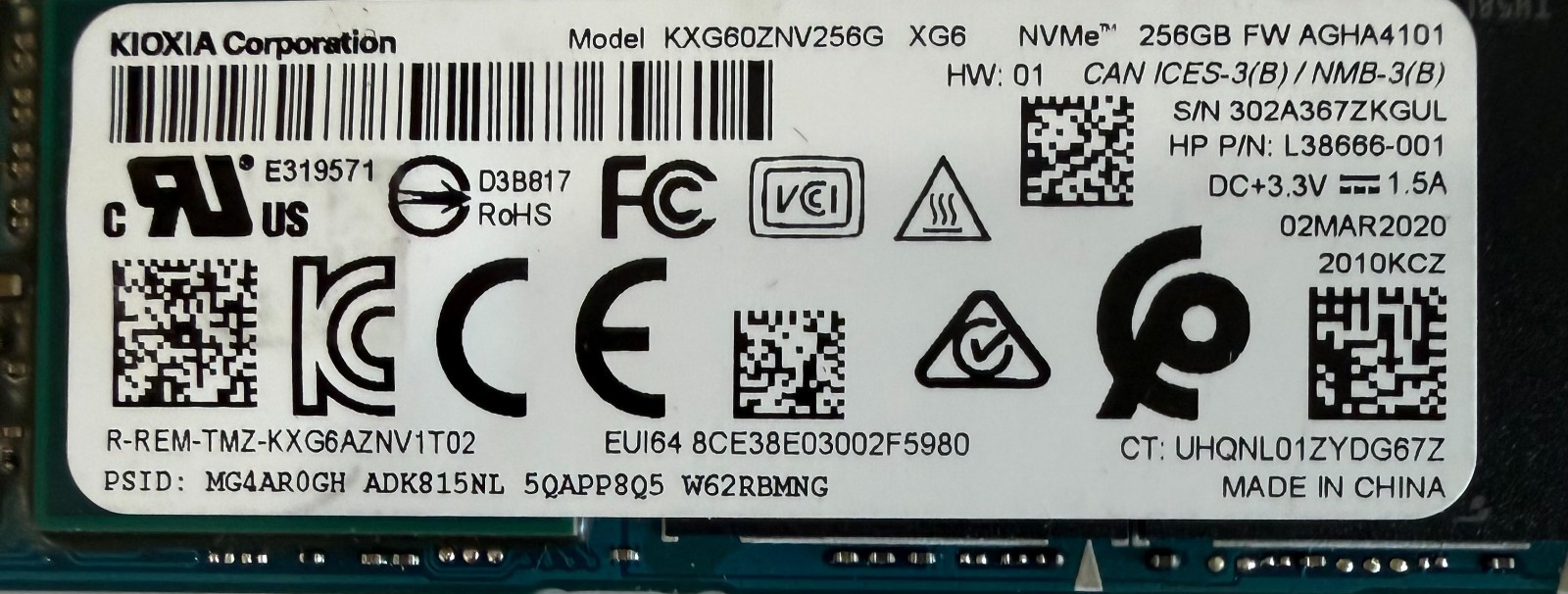 Lot of 10 Kioxia 256GB NVMe KXG6AZNV256G Solid State Drive SSD PCIe FREE US Ship