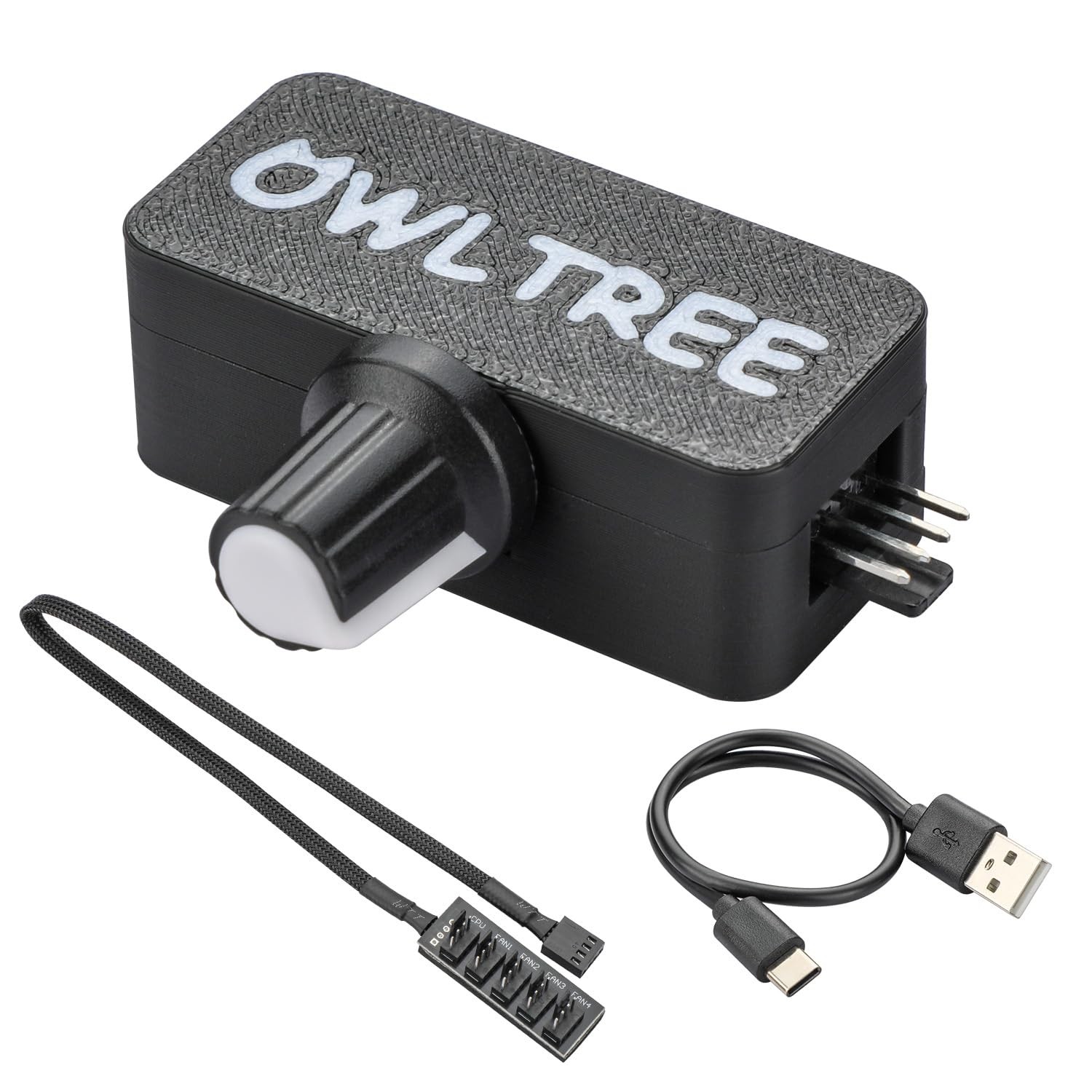 4 Pin 12V PWM Fan Controller with Type C USB Power Cable and 4Pin 5 Way Black