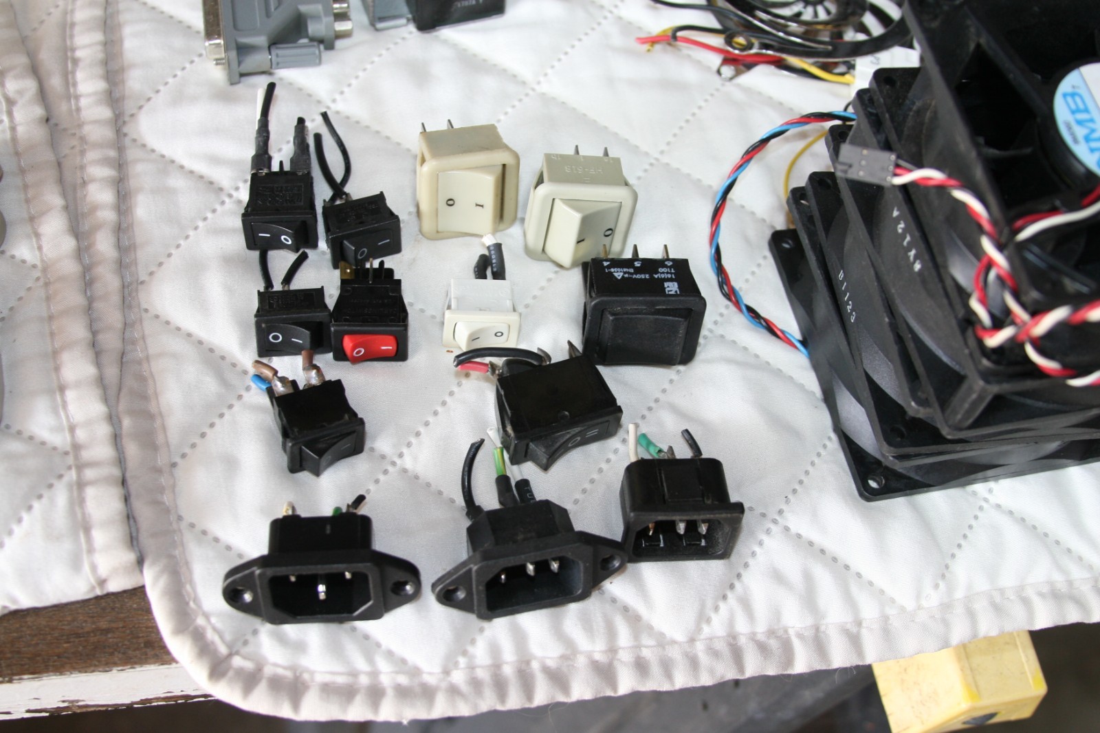 Misc Computer Parts, fans, switches,speakers, see description.