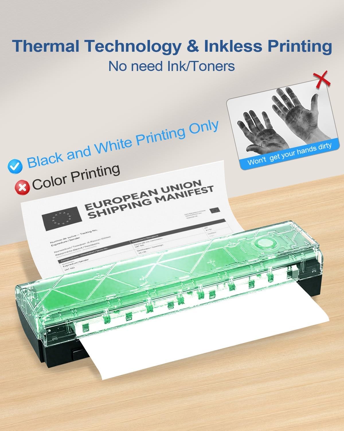 Wireless Bluetooth Portable Inkless Thermal Printer