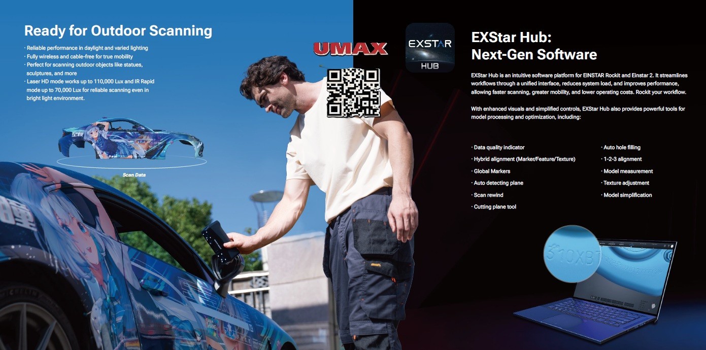 EINSTAR Rockit Wireless Handheld 3D Scanner 0.05mm HD Resolution, IR VCSEL Scan