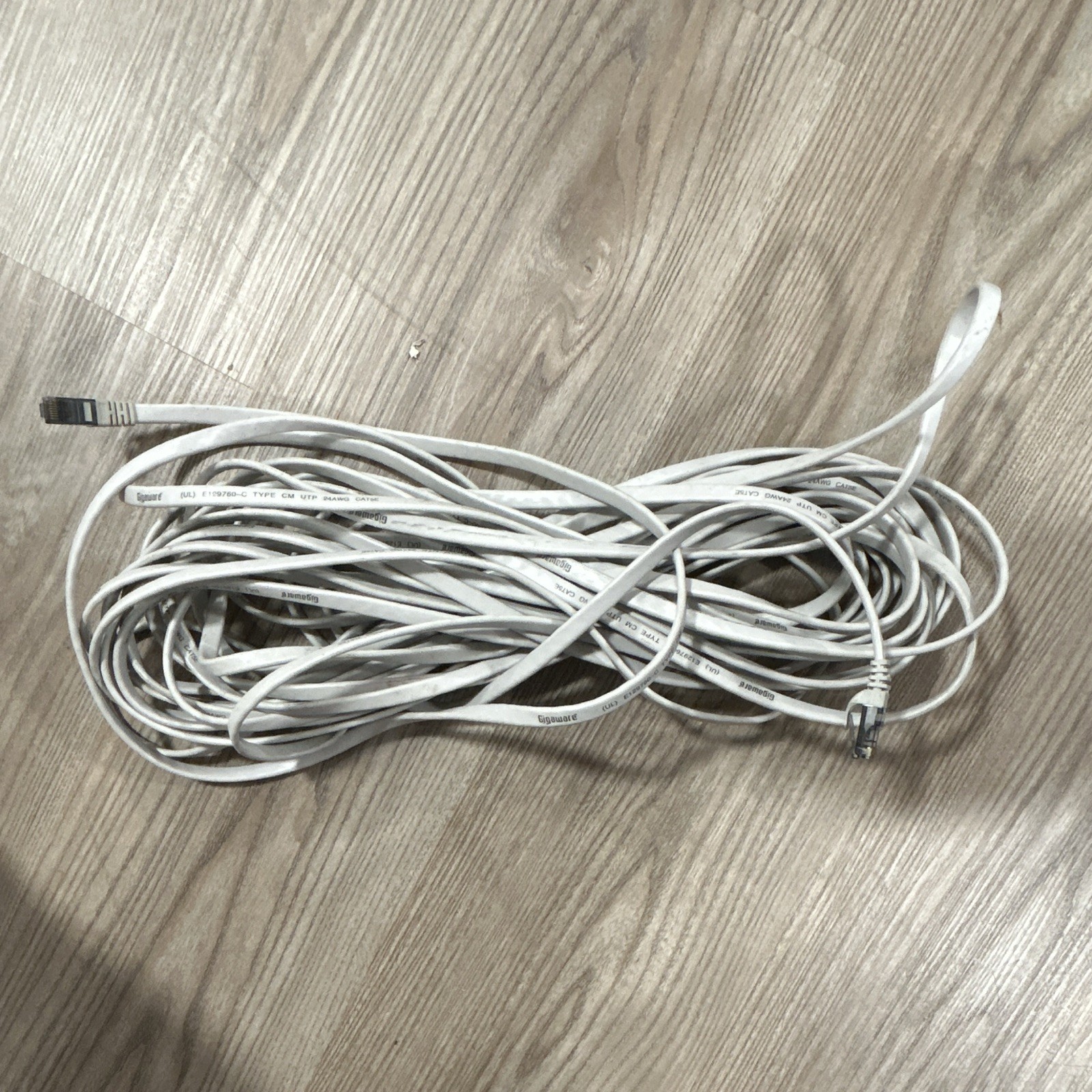 Gigaware Cat5e Flat Ethernet Patch Cable RJ-45 Male to Male White 55 ft
