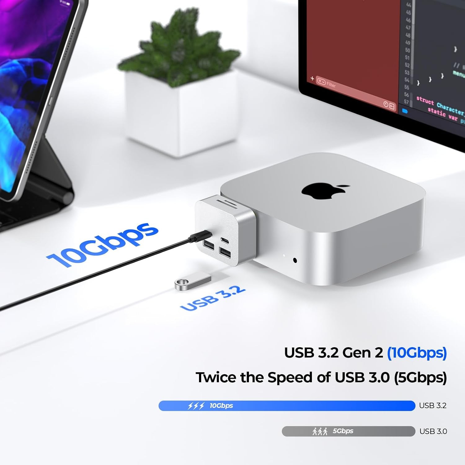 Mac Mini M4 Hub 6-in-1 Dock USB A C SD TF Reader