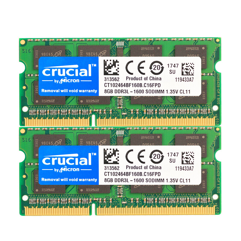 Crucial DDR3L 16GB 8GB 1600Mhz 2Rx8 PC3L-12800 1.35V SODIMM Memory Laptop 204pin