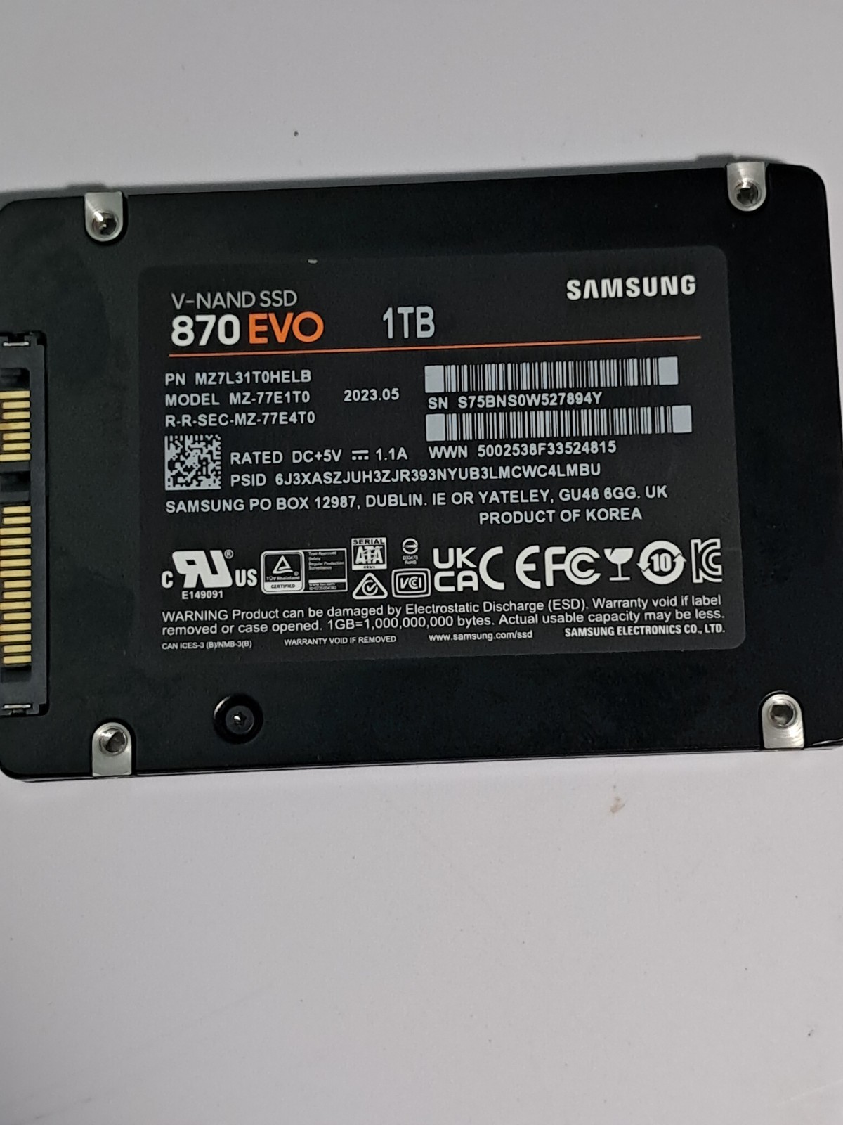 Samsung 870 EVO 1TB 2.5″ SATA III Internal SSD – 98% Health – Wiped & Tested