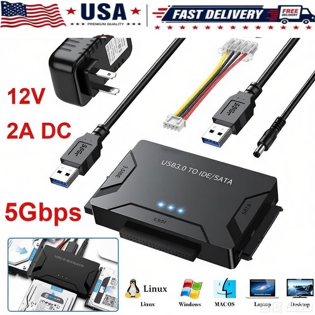 USB 3.0 to SATA IDE Adapter, Hard Drive Reader External Ultra Recovery Converter