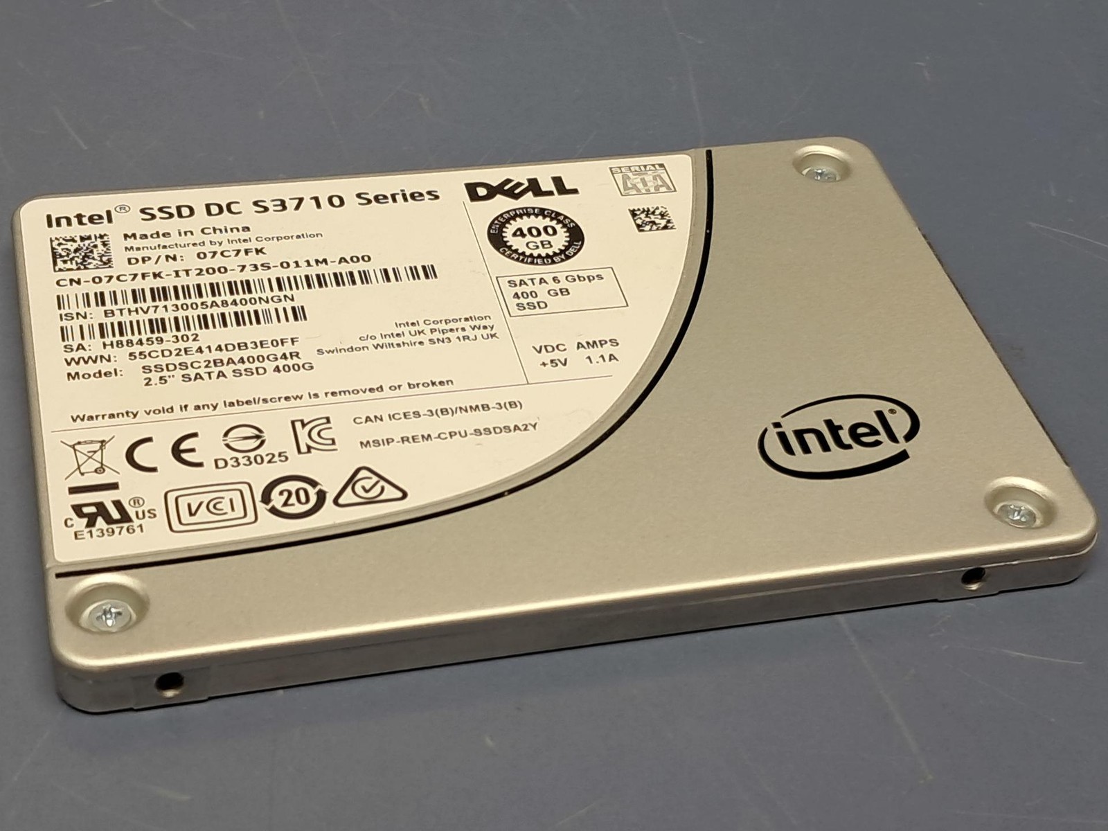 DELL Intel SSD DC S3710 Series 400GB SSDSC2BA400G4R 2.5″SATA SSD 400G 07C7FK
