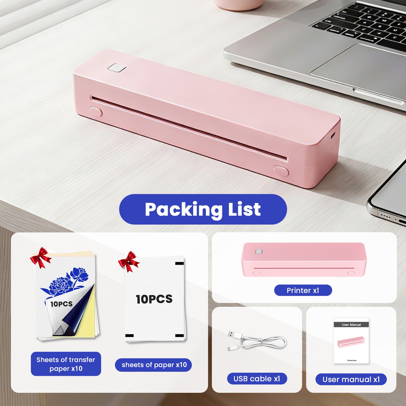 NEW A4 Portable Printer Wireless Bluetooth Printer for Travel Android iOS LOT