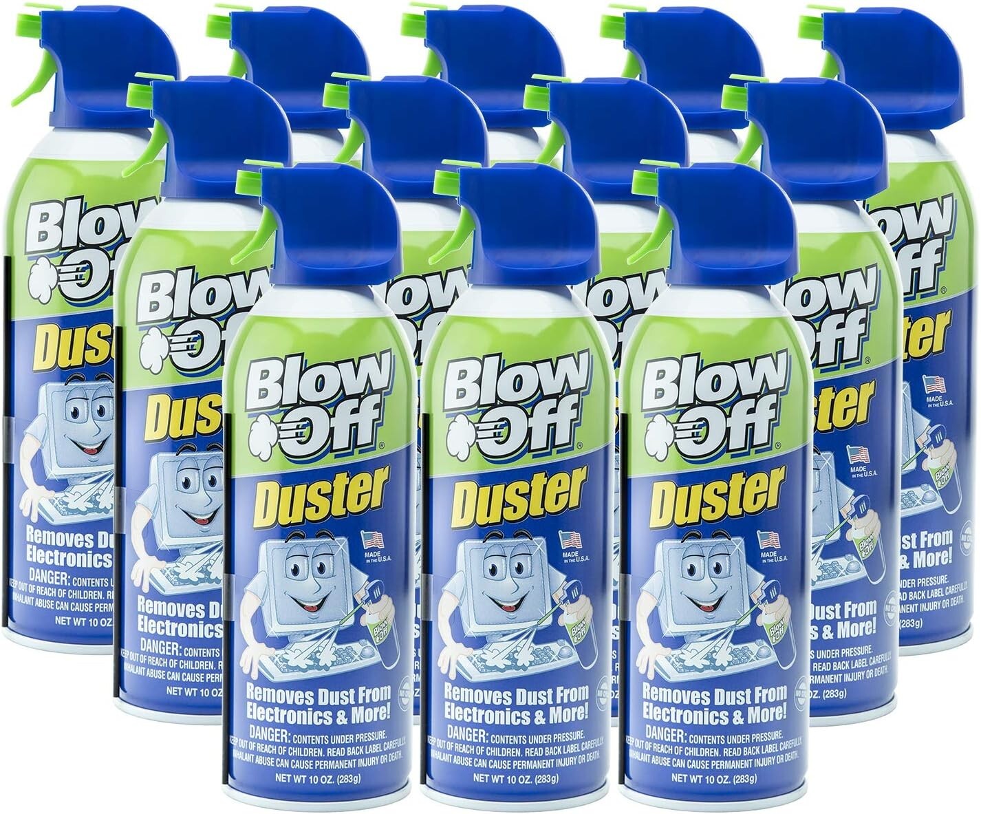 Blow Off Air Duster Can with Nozzle, 10 oz., Blue/Green – 9962 (12 PACK)