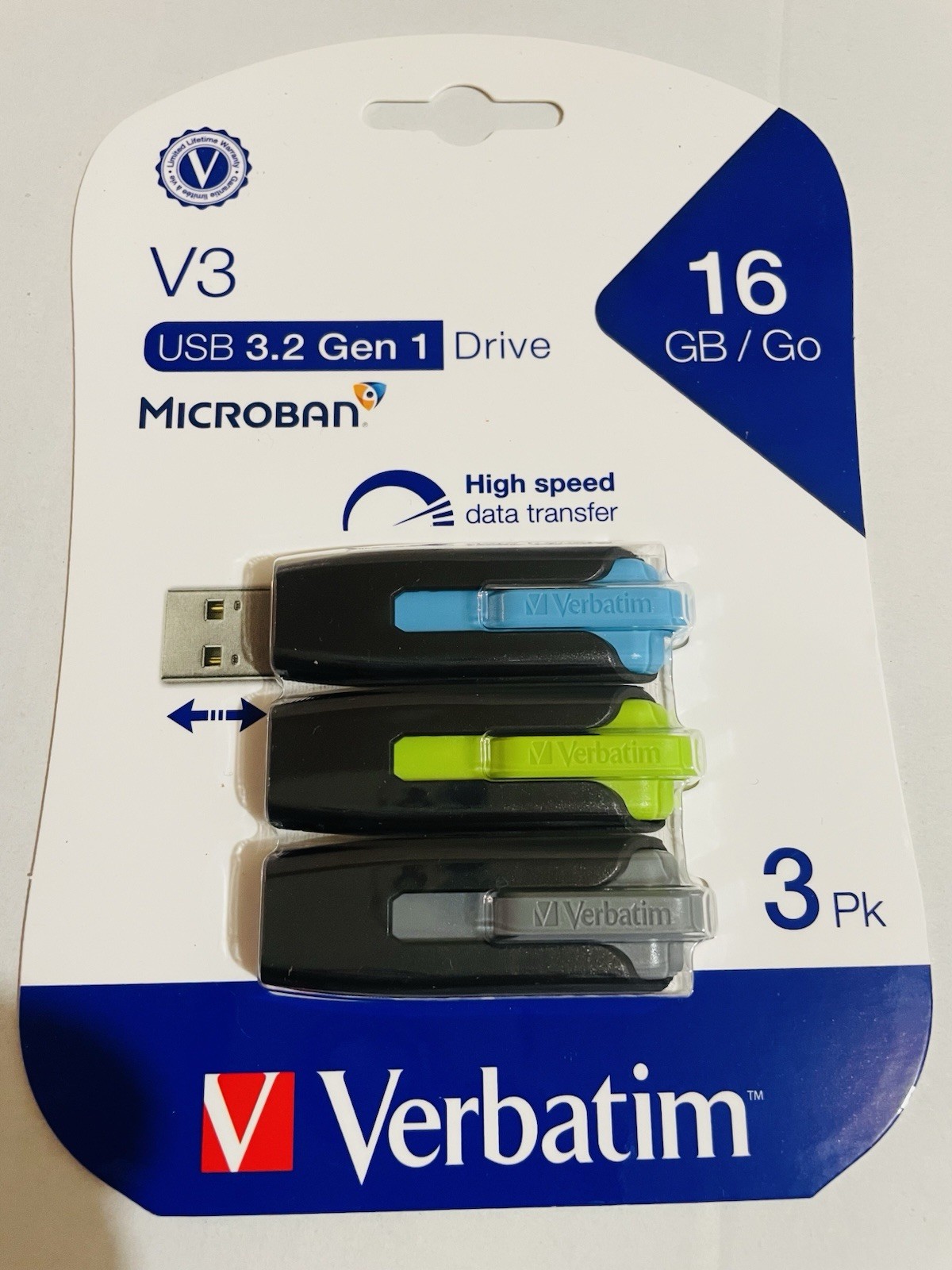 Verbatim 99126 USB 3.1 Gen 1 Flash Drive 16GB 3/Pk