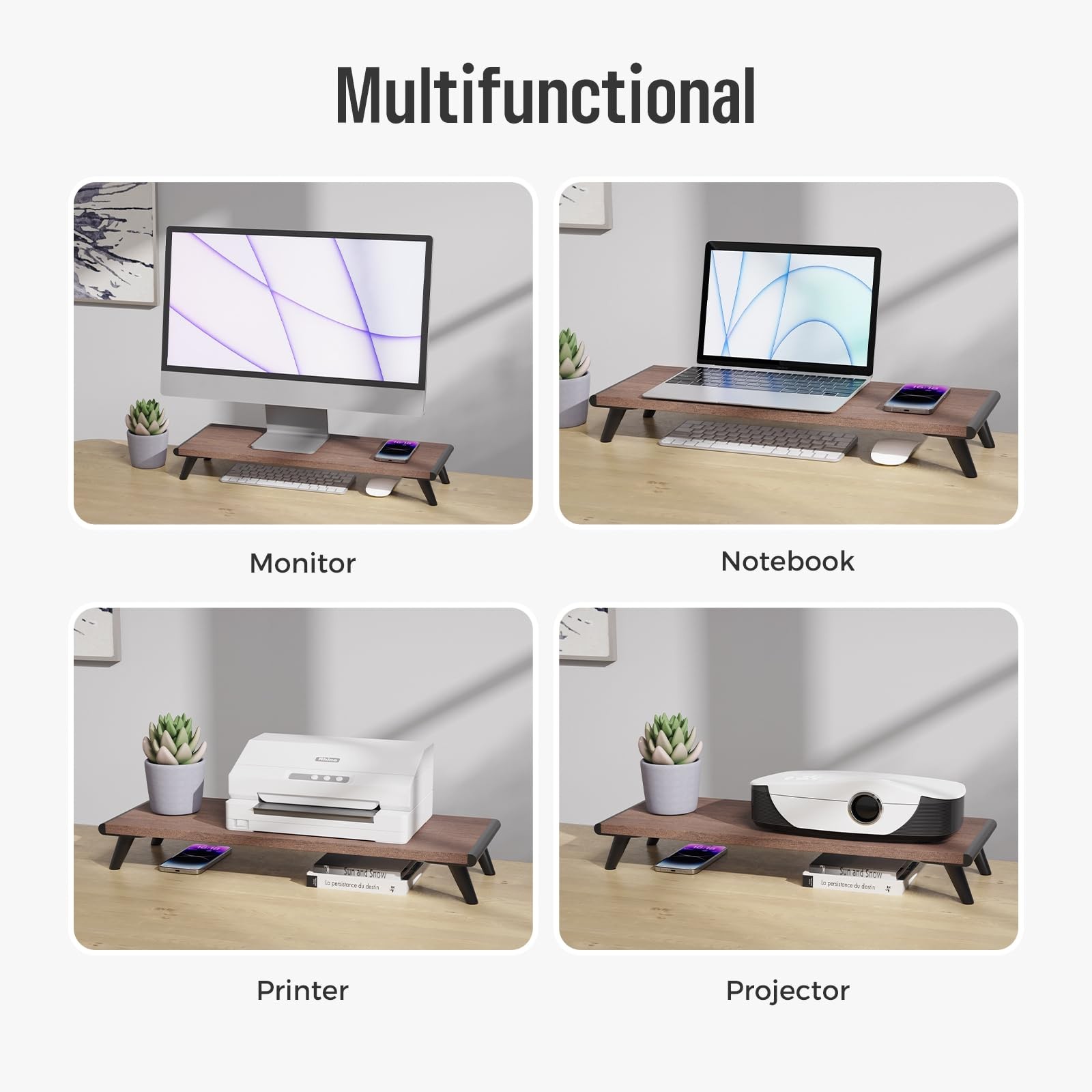 Monitor Stand Riser Desktop Computer Shelf Brown 22.4×8.3 Inch Organizer