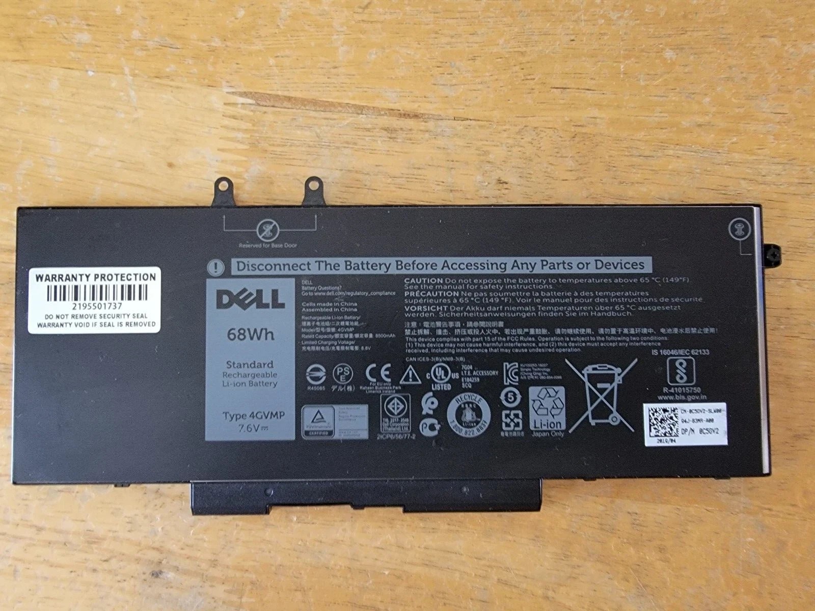 Genuine 4GVMP Battery For Dell Precision 3540 3550 Latitude 5400 5500 9JRYT 68Wh