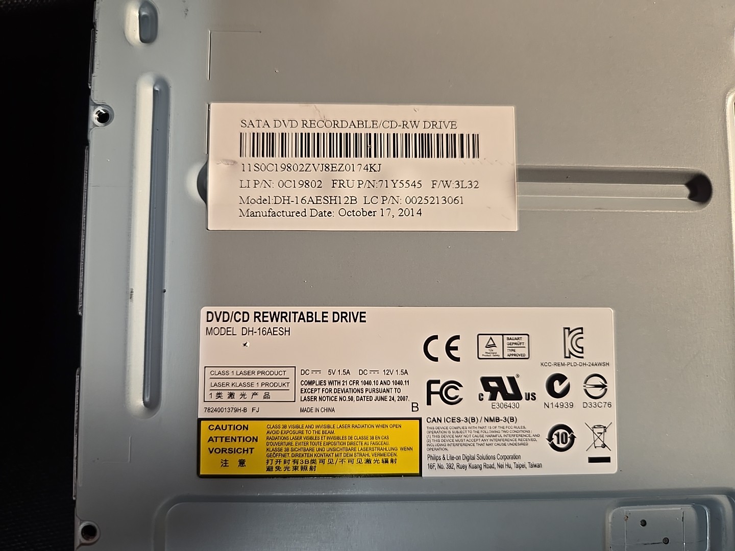 Lenovo 71Y5545 SATA Dual Layer DVD±RW Rewritable Drive Philips Lite-On DH-16AESH