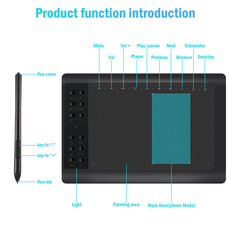Graphics Drawing Tablet with Battery-Free Stylus for Mac, Windows PC and Android