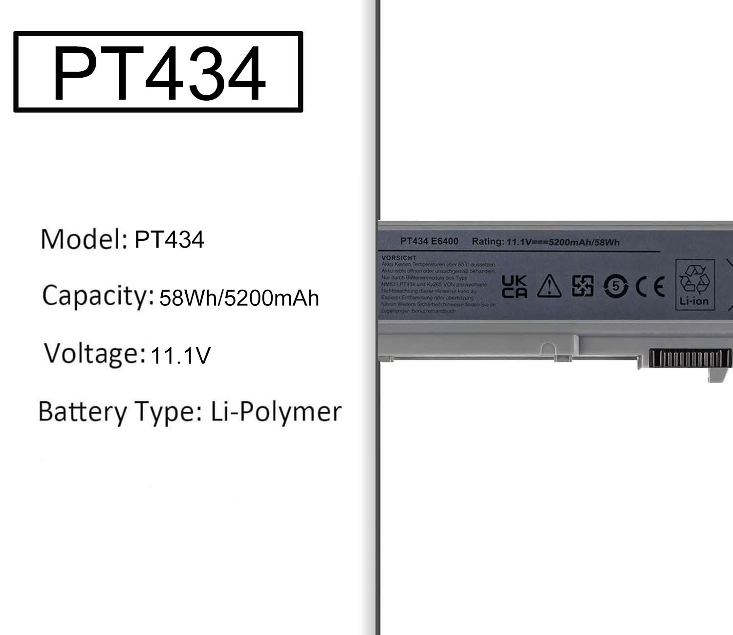 PT434 Battery For Dell Latitude E6400 E6410 E6500 E6510 Precision M2400 M4400