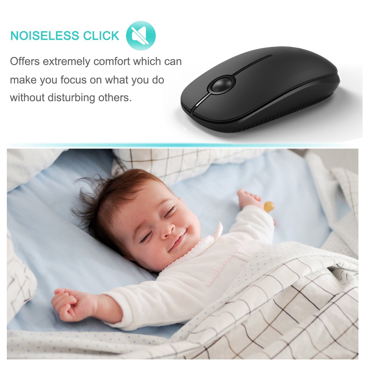 VssoPlor Wireless Mouse, 2.4G Slim Portable Computer Laptop Mouse with Black