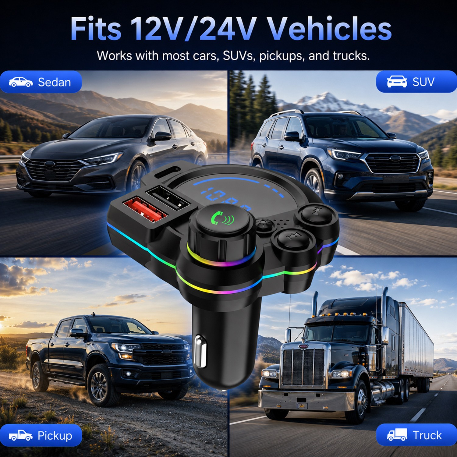 Bluetooth 5.3 Car Wireless FM Transmitter Adapter Hands Free Calling MP3 Player